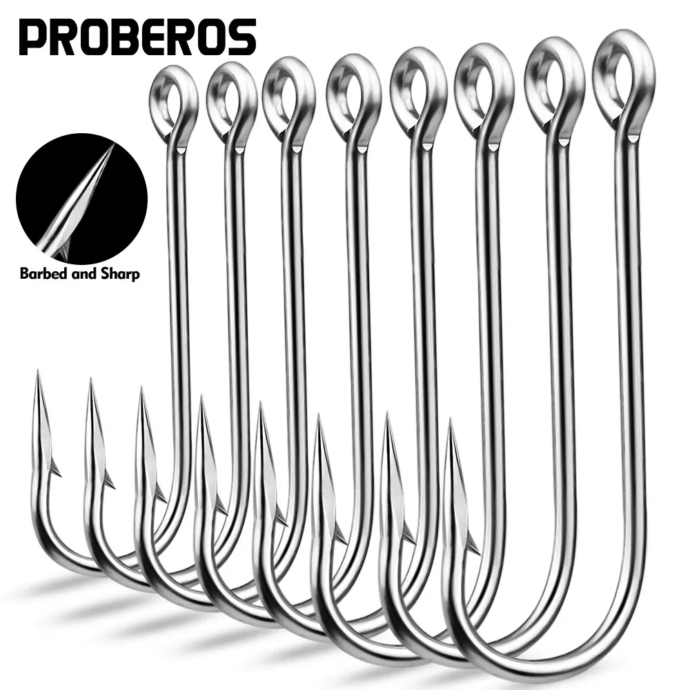 路亚单钩 有倒刺矶钓海钓钩 高碳钢长柄路亚鱼钩带孔带圈100个/包