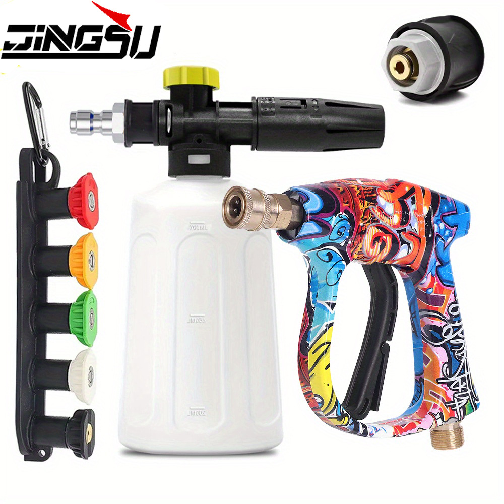 máquina de limpieza de alta presión pistola de agua de lavado de automóviles 5 boquillas de color en forma de ventilador 750 espuma de polietileno pintada cabeza de pistola de agua M22 pistola de agua