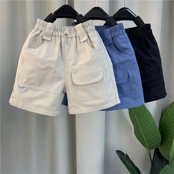 Boys' Summer Sports Shorts, Thin Five-Point Pants, Versatile and Stylish for Young Children, Loose Cotton Cargo Pants for Outdoor Wear