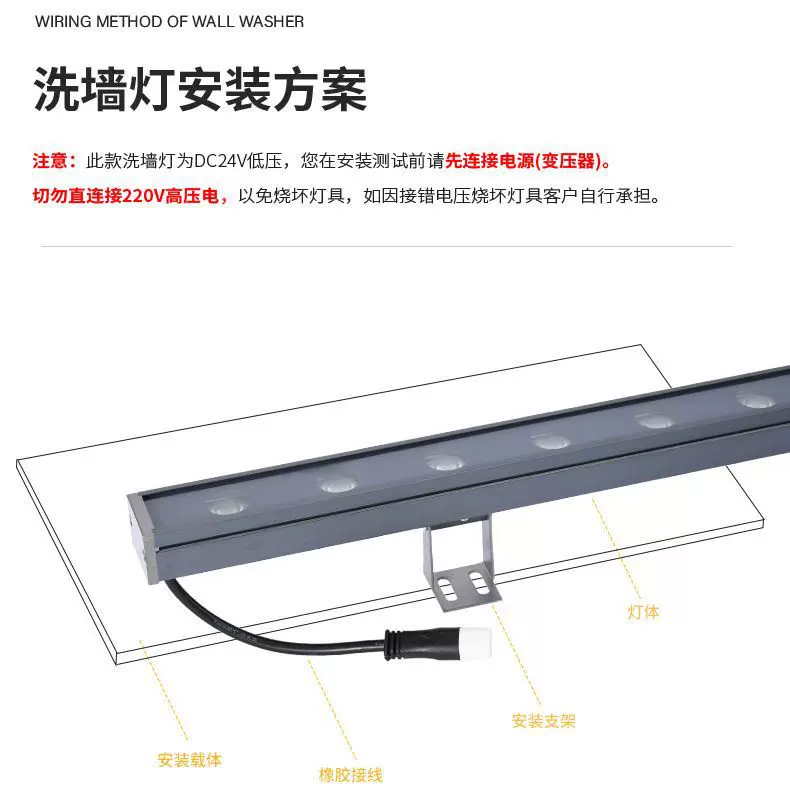 户外防水洗墙灯高亮单色七彩线条灯婚庆广告桥梁射灯批发512外控