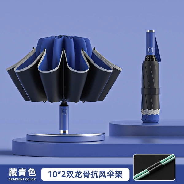 Navy [10 bones 2+1 fiber strands automatic] reverse umbrella + reflective strips