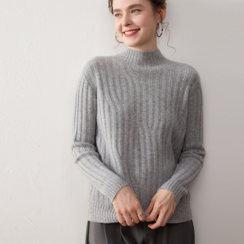 Women's 100% pure cashmere sweater, new style, versatile, fashionable solid color, high neck pullover knitted warm sweater