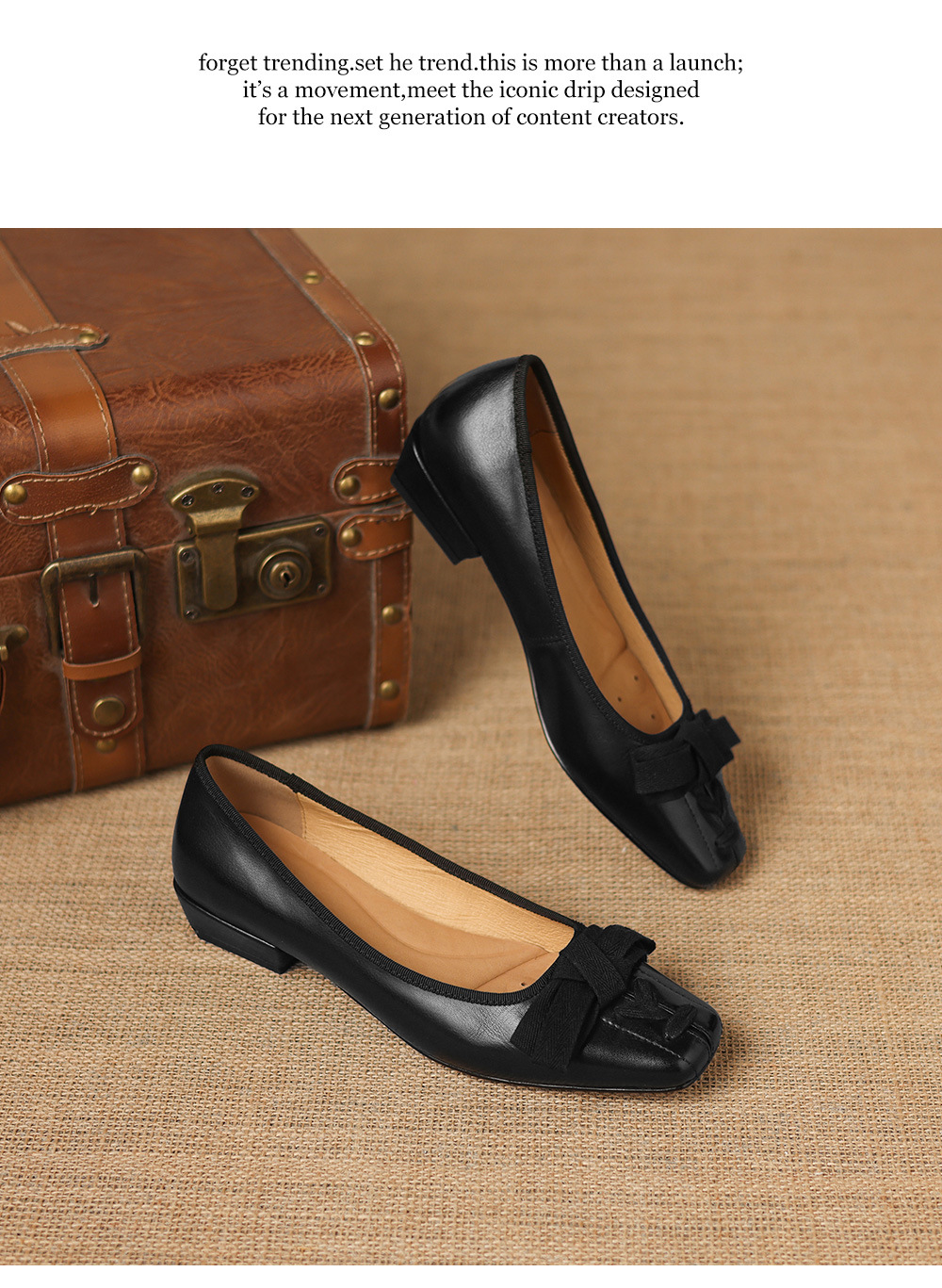 Giày da nữ mũi vuông cổ điển gót thấp phong cách vintage — đen chi tiết 10