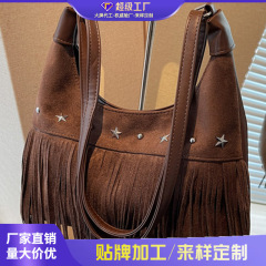 跨境时尚潮流复古流苏包包女2025秋季新款休闲洋气单肩斜跨腋下包