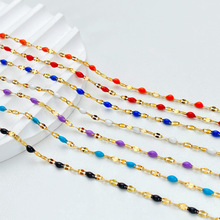 跨境新款 保色18K金色五彩不锈钢项链十字链精致轻奢小众饰品