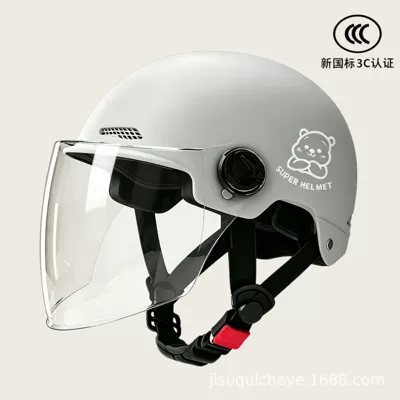 Motosiklet kaskı (dəbilqə) helmet, summer unisex electric - gray-transparent-long-mirror-silver-white-bear