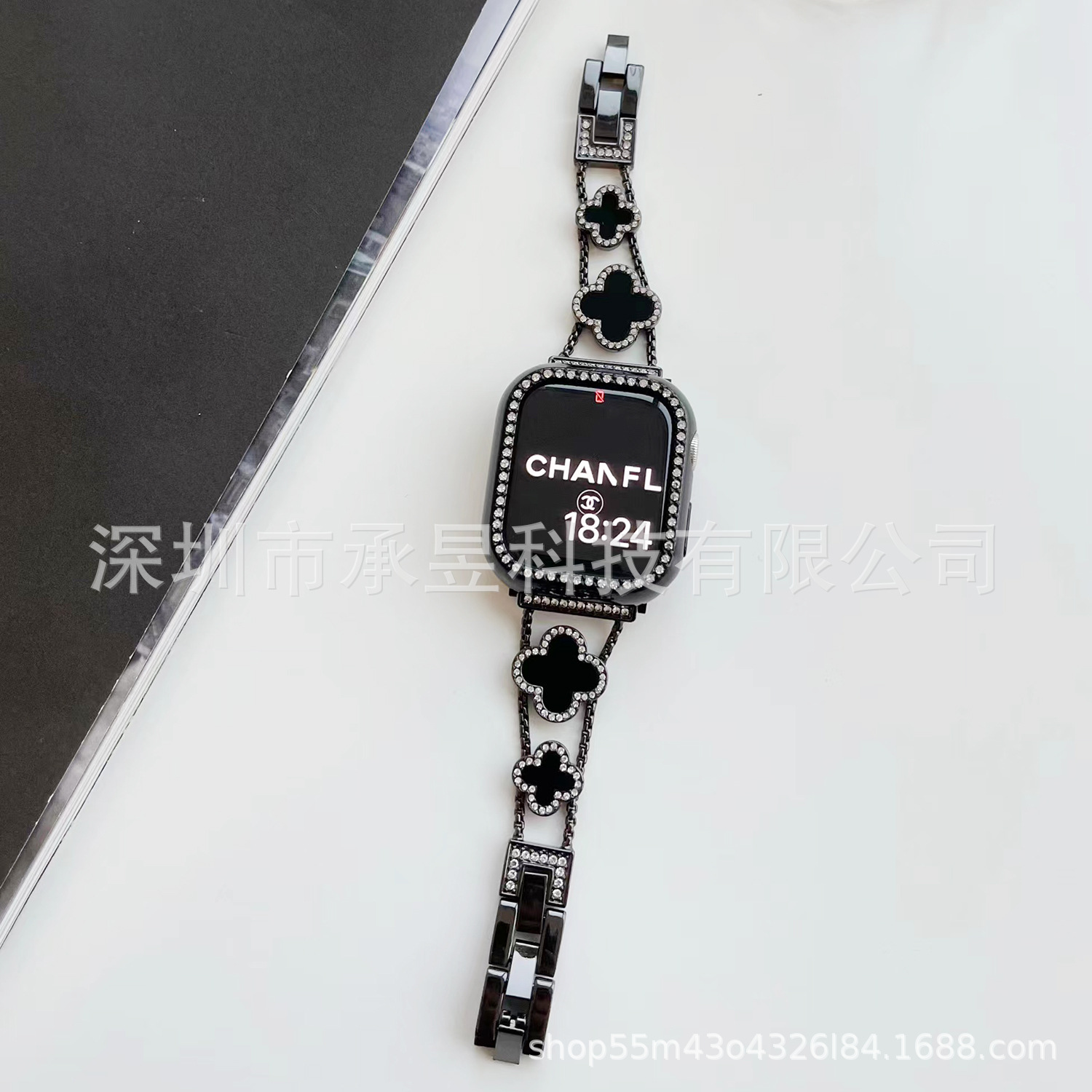 Adecuado para la manzana de cuatro Hojas de Trébol de metal correa de reloj de manzana watch7/SE/6/5/4/32 diamante incrustado cadena de reloj
