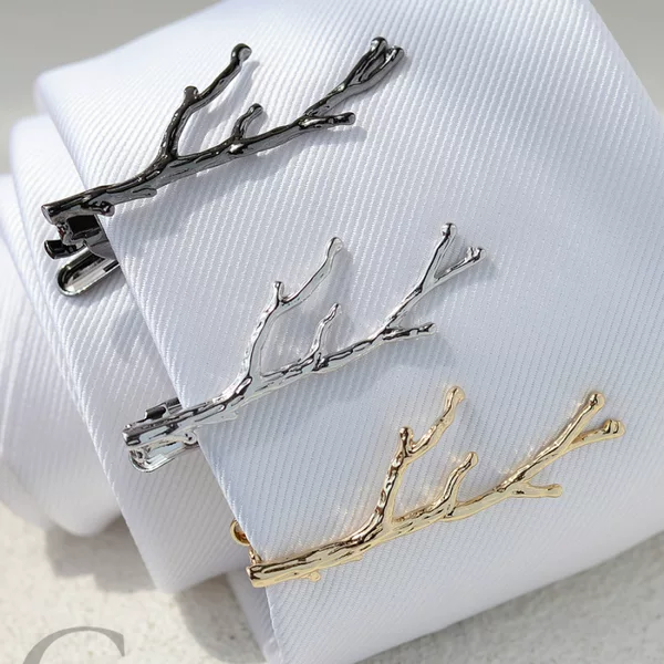 Manufacturer Cross-Border Three-Dimensional Branch Tie Clip Elegant Retro Business Silver Gold Fashion Men's Professional Formal Wear Clip