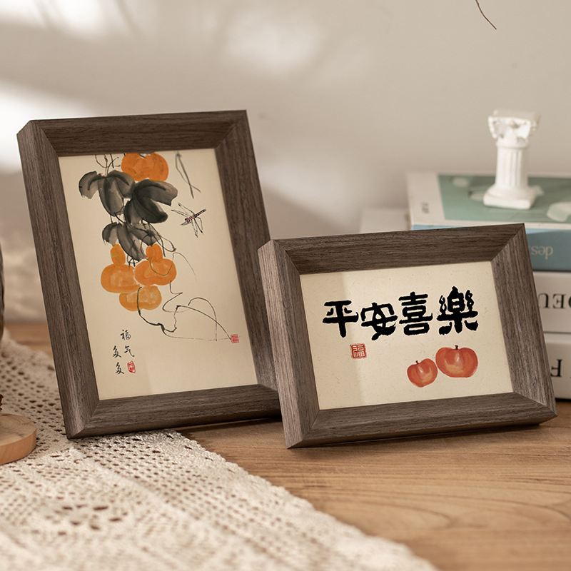 Novo estilo chinês moldura de madeira maciça moldura de foto de 6 polegadas impressão de mesa foto caligrafia trabalho quadro pintura a óleo montagem de parede personalização