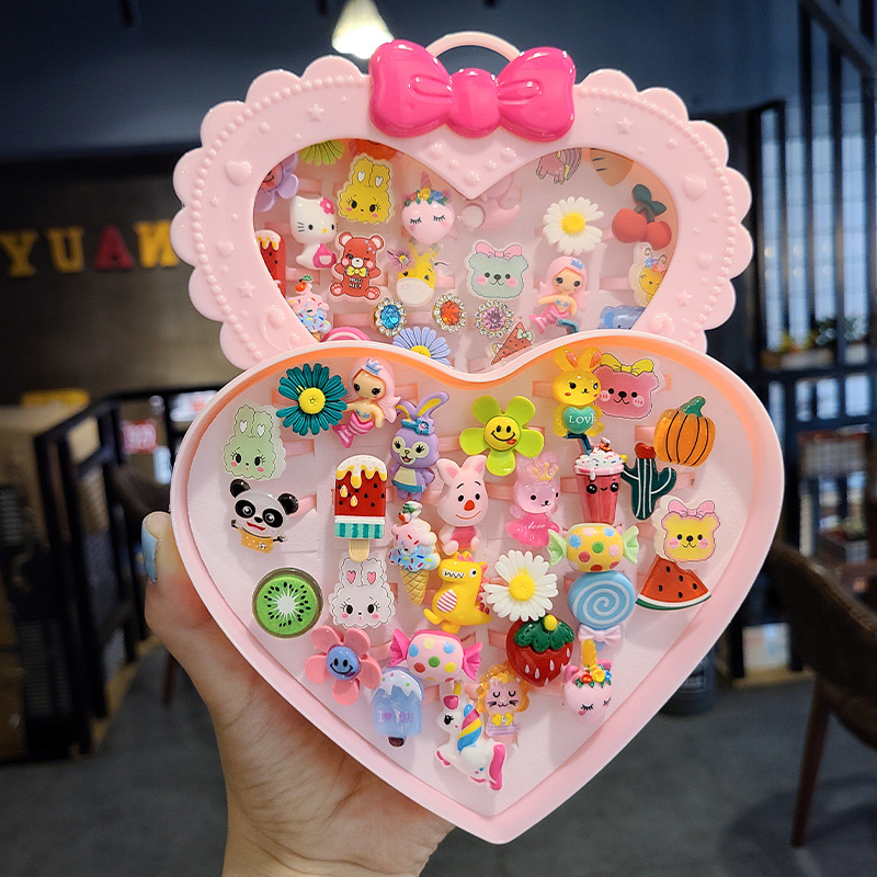 Anillo DE LOS NIÑOS lindo anillo de resina de dibujos animados en caja niña joyería juguete pequeño regalo al por mayor joyería del anillo