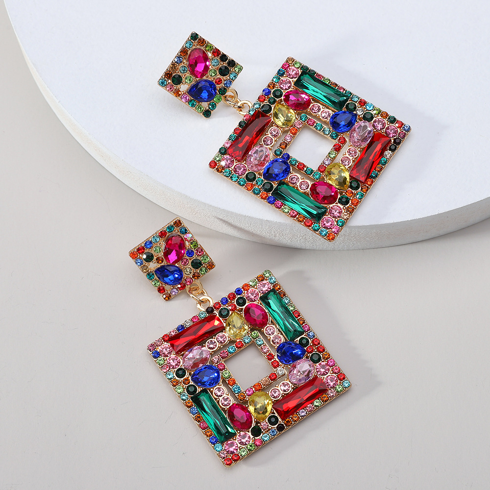 1 Pair Lady Square Artificial Gemstones Drop Earrings display picture 2