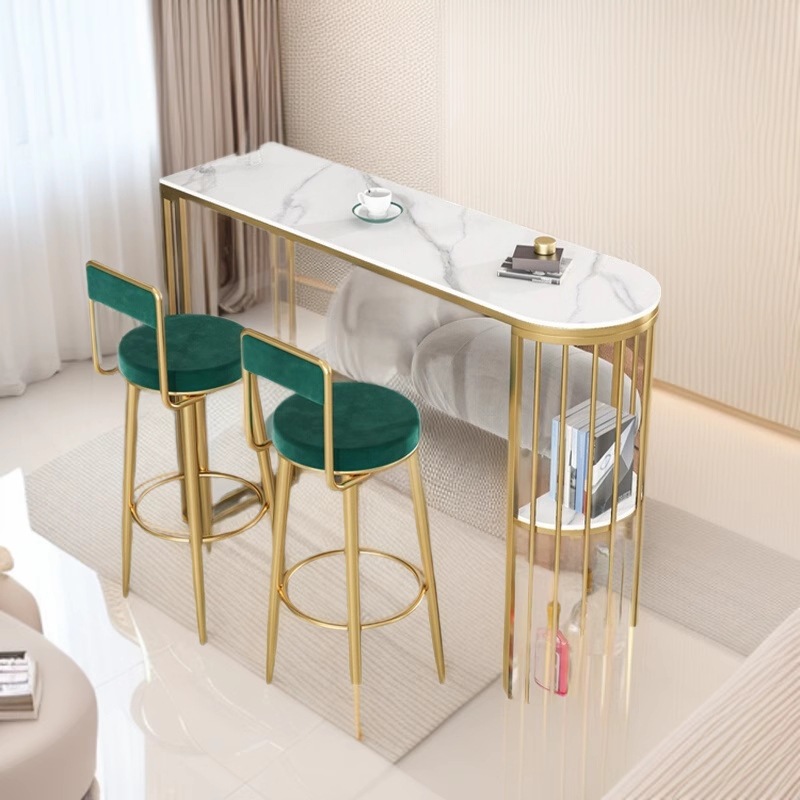 Nordic New Arrival Rock Plate Semicircle Bar Table and Chair Home Kitchen Living Room Wine Cabinet Partition Wall Light Luxury Long Narrow Table