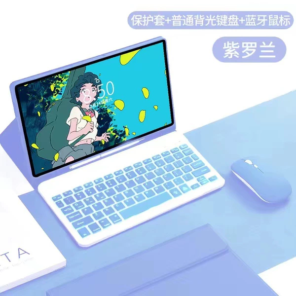Purple case, keyboard, mouse charging