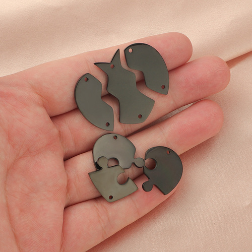 New style mirror titanium steel three-piece detachable large heart puzzle with single and double holes inside DIY jewelry accessories