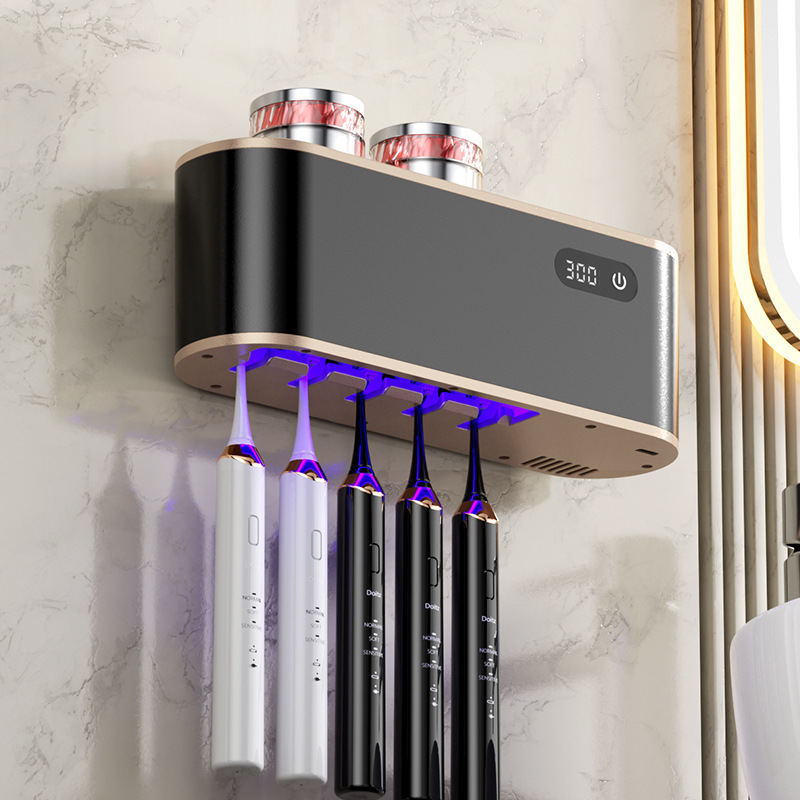 Toothbrush Disinfector Sterilization Ultraviolet Wall-hanging Intelligent Electric Mouthwash Cup Brush Cup Storage Shelf Punch-free