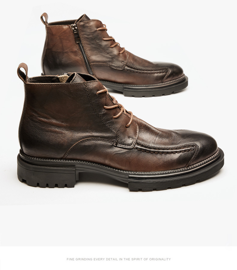High-top zipper boots Platform soled round ankle boots for old men's boots_voghion.com