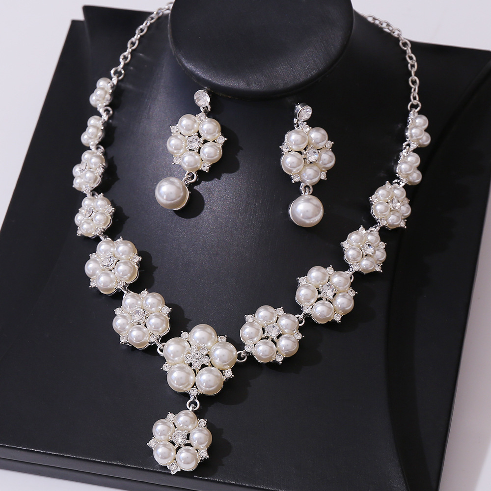 106g Weight Artificial Pearls, Rhinestones Inlay Material Earrings, Necklace Classification Elegant Flower Alloy Inlay Artificial Pearls Rhinestones Earrings Necklace