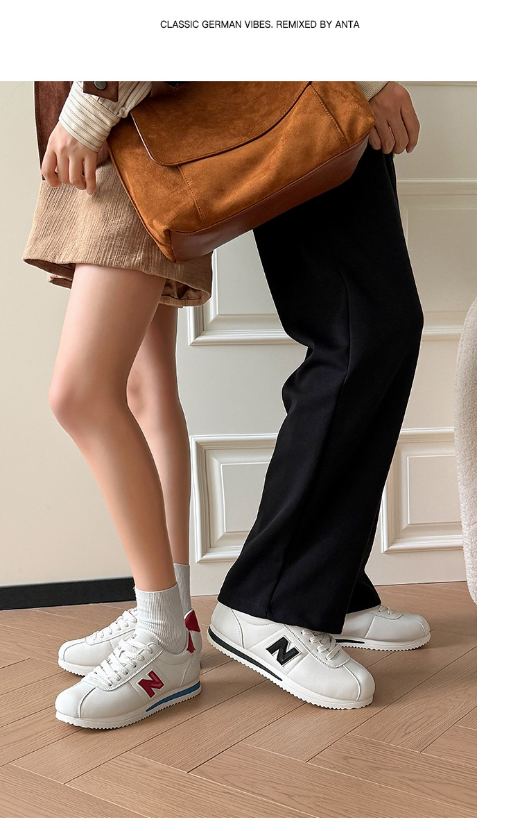 Giày chạy bộ thể thao nữ phong cách retro Forrest Gump, da trắng chống trơn trượt — 212 trắng đen chi tiết 14