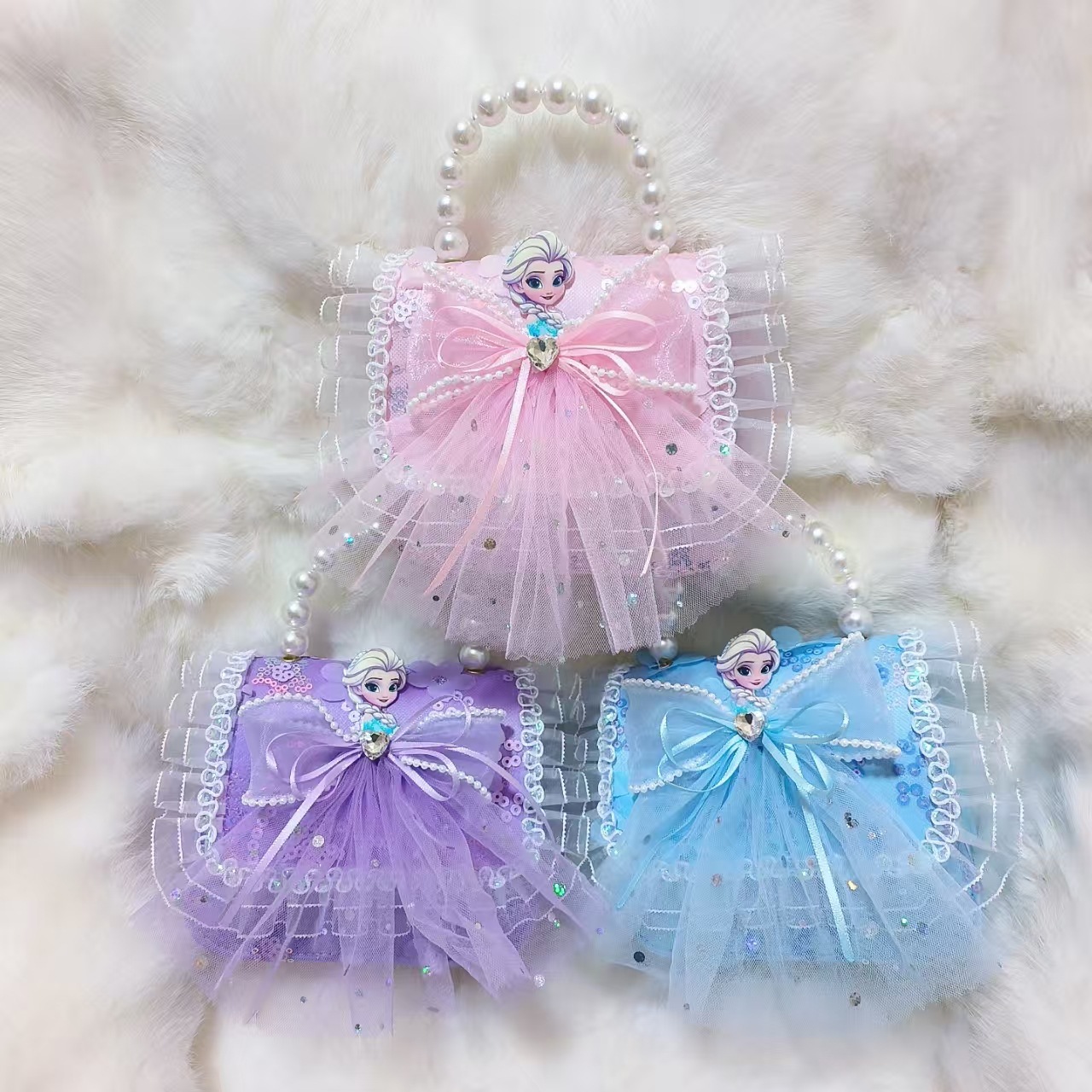 Bolso de perla arco princesa Elsa cambio bolso accesorios bolso de Año Nuevo para chicas bolso de dibujos animados bolso cuadrado