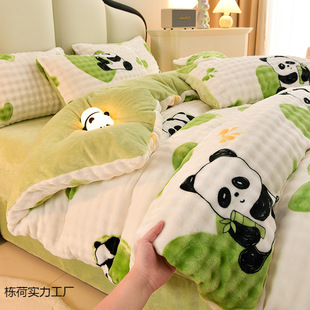 Winter Thickened Milk Velvet Bed Four-piece Double-sided Rabbit Plush Coral Bed Sheet Quilt Cover fleece-lined Warm Three-piece Set