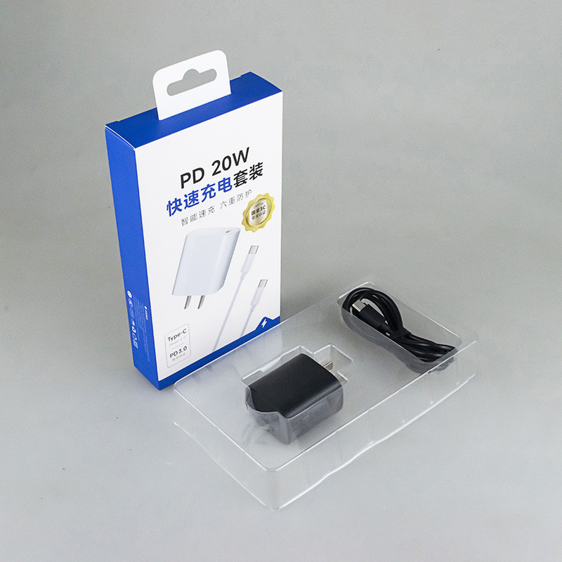 Pd20W Charger with Hook Packaging Blister 20W Fast Charging Head Set Typec+Usb Port Suitable for Apple