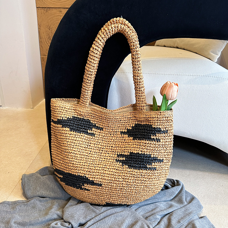 Bolsa de paja de gran capacidad para mujeres verano 2026 nueva moda de paja de hombro bolsa de brazo de vacaciones en la playa bolsa