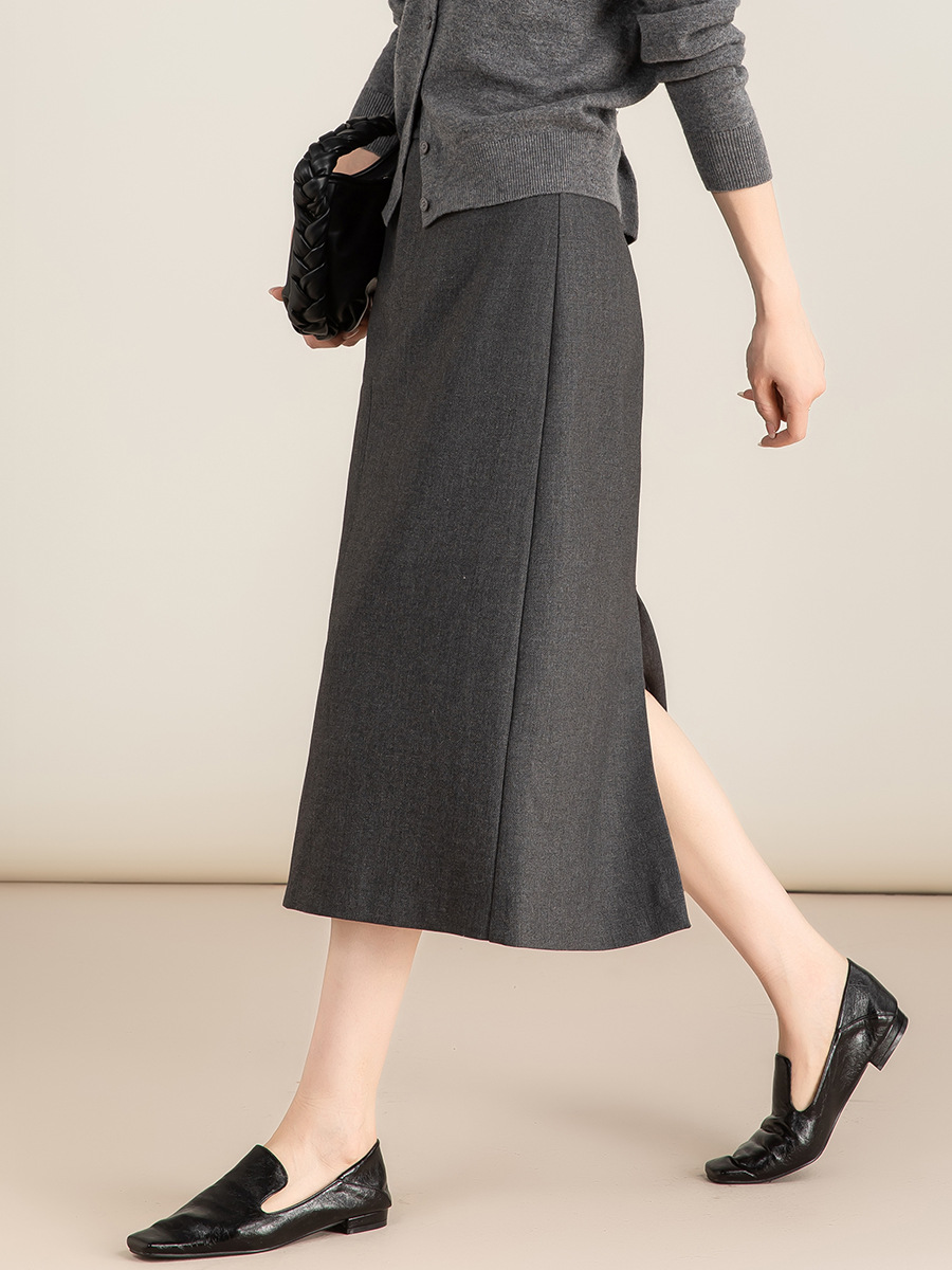 Chân váy midi xẻ tà dáng suông chất len Tencel xám đậm — Màu thẻ