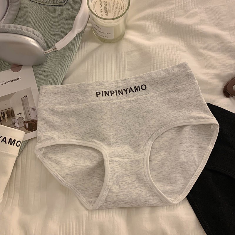 Triangle sports autumn and winter underwear for women pure cotton crotch letters mid waist without marks Japanese student large size comfortable underwear for women