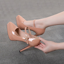 639-9 高跟鞋女防水台尖头细跟12CM漆皮性感夜场公主单鞋2024新款