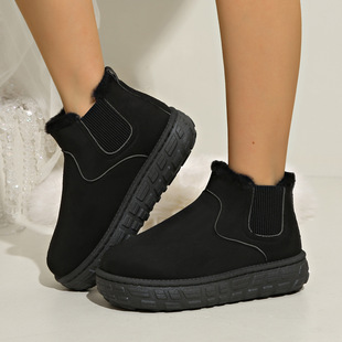 Foreign Trade New Autumn and Winter Snow Boots for Women, Warm Solid Color Large Size Elastic Band Thick Sole Non-Slip Short Cotton Shoes Wholesale