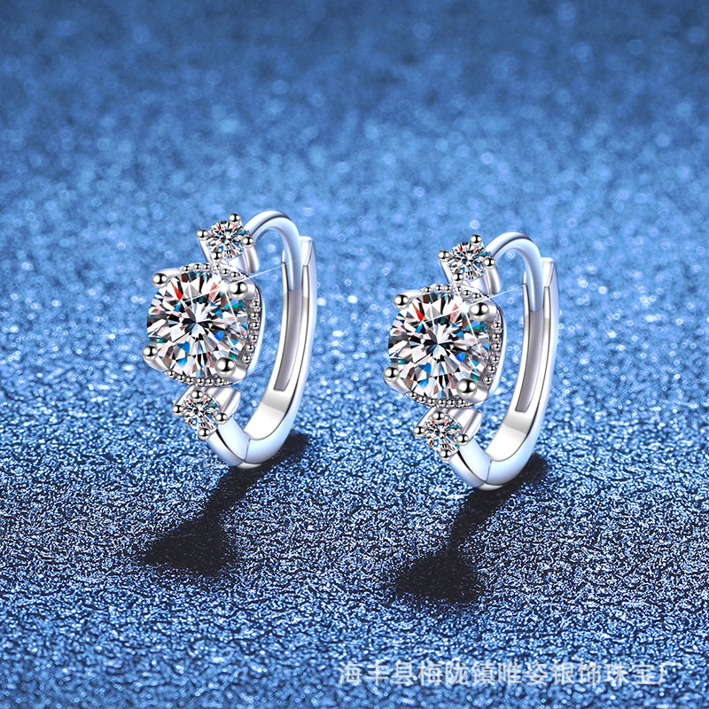 Live Broadcast Hot-Selling Moissanite Earrings S925 Sterling Silver Earrings Japanese and Korean Simple Niche Design Moissanite Earrings Wholesale