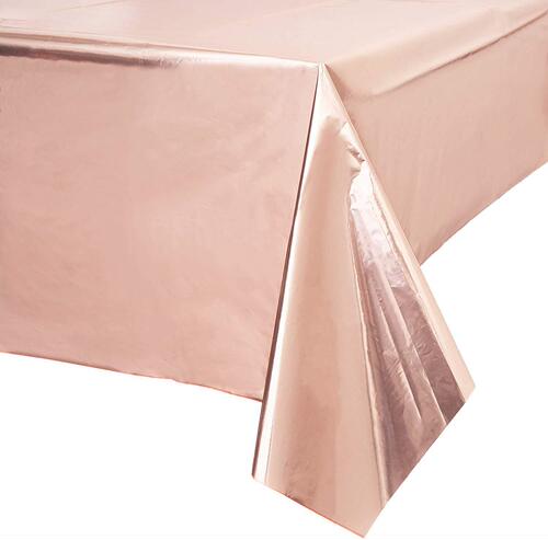 Cross-border PET glossy rose gold tablecloth birthday party party decoration 137*274 rose gold aluminum foil tablecloth