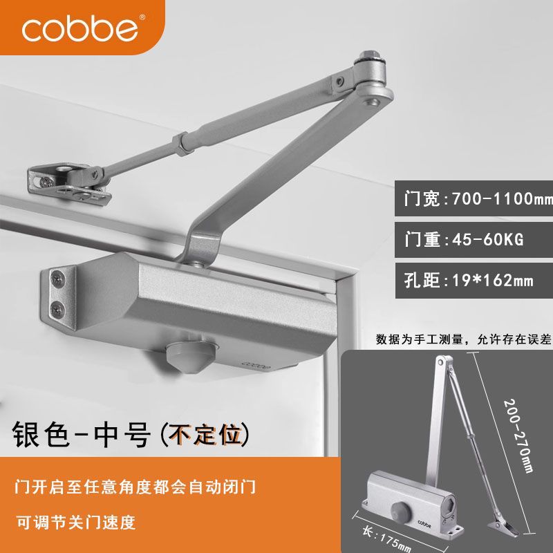 Silver door closer-uncertain position-medium size