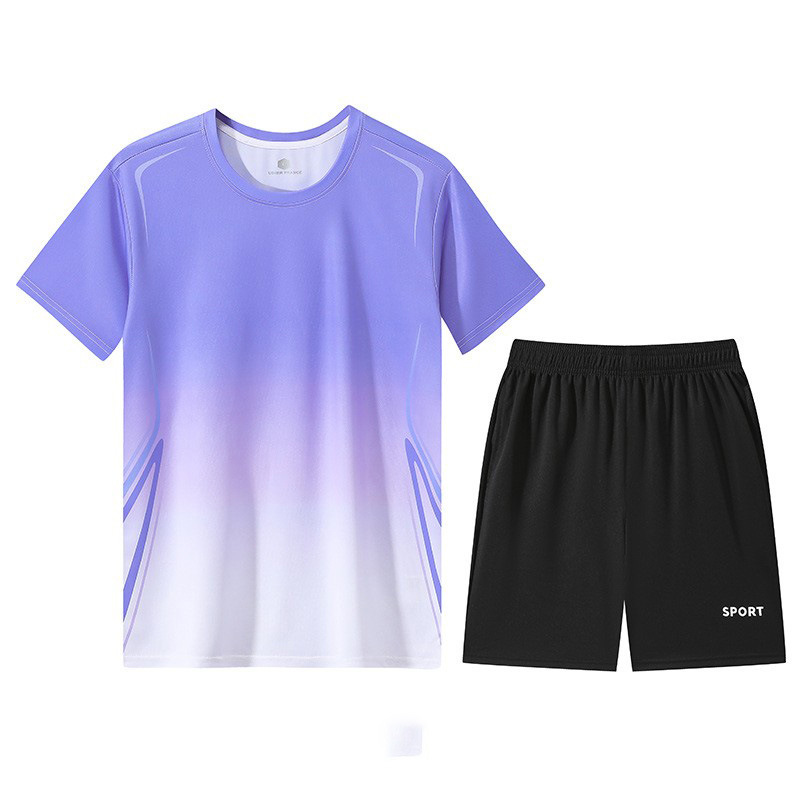 Traje de manga corta para hombre de verano, seda de hielo, secado rápido, traje de ocio deportivo suelto, camiseta de dos piezas para hombre de moda de baloncesto