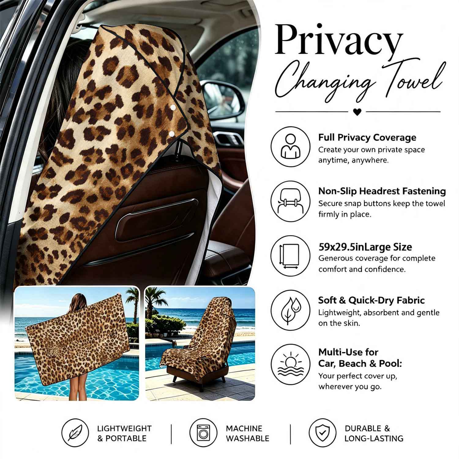 Printed bath towel and car seat cover 2-in-1, ultra-fine fiber outdoor beach and car dual-use universal seat cushion