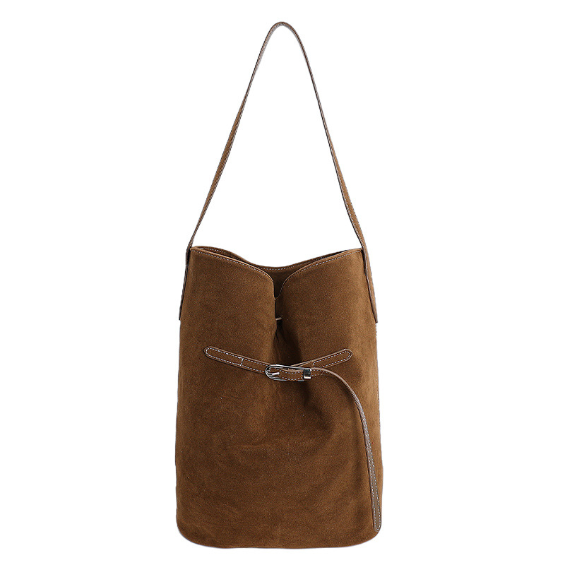 Casual Retro Suede Bag For Women 2025 New Arrival Commuter Versatile Shoulder Underarm Bag Simple Tote Bucket Bag - Thumbnail 6