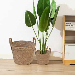 Cross-border Nordic style straw woven flower pot seaweed potted flower basket woven basket handmade flower pot bamboo woven rattan woven basket