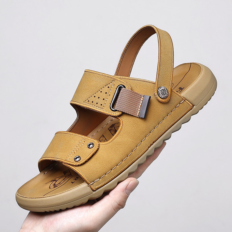 Dép sandal nam quai ngang đế mềm đi được hai kiểu, thoáng khí chống trượt — 5555 màu kaki, 5555 màu vàng