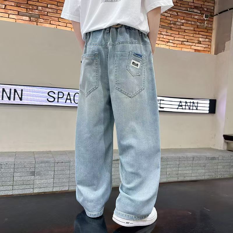 新しい男の子用ジーンズ、夏服、多用途、中型および大型の男の子用、軽くて通気性のある子供用カジュアルルーズ防蚊パンツ、トレンディです。|undefined