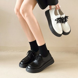 Uniform Spring Leather Shoes Solid Color Leather Shoes JK Style New Thick Sole 2025 Leather Women's Loafers British Lace-up