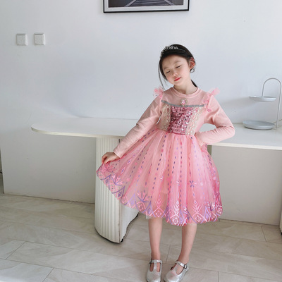 girl spring and autumn children Western style Dress pure cotton Long sleeve Aisha Princess Dress Little Girl Jacobs Pompous skirt