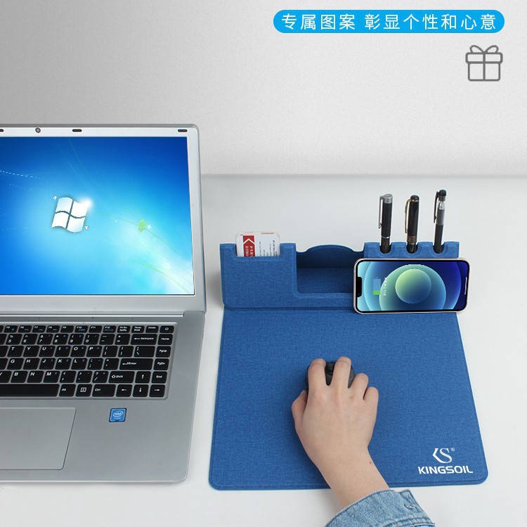 Carga rápida Soporte multifunción para teléfono móvil Alfombrilla de escritorio electrónica de oficina Escritorio de almacenamiento Cargador inalámbrico Alfombrilla de ratón de cuero