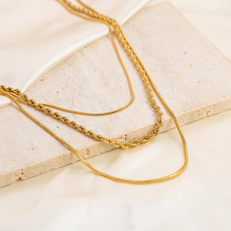 Wholesale Jewelry Retro Solid Color Titanium Steel Plating Three Layer Necklace display picture 5