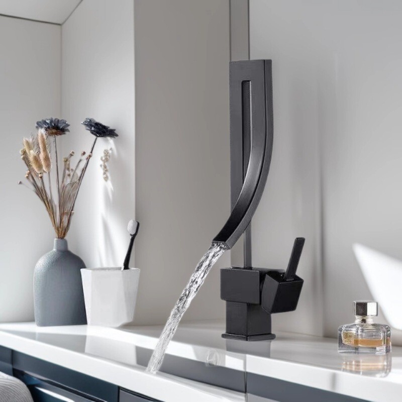 Modern Kitchen Sink Waterfall Faucet All-Copper Rotatable Countertop Basin Hot and Cold Faucet Cross-Border Wholesale