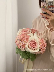 手作りdiyタイバラ花束ニット花自作材料バッグネット赤バラバレンタインデープレゼント