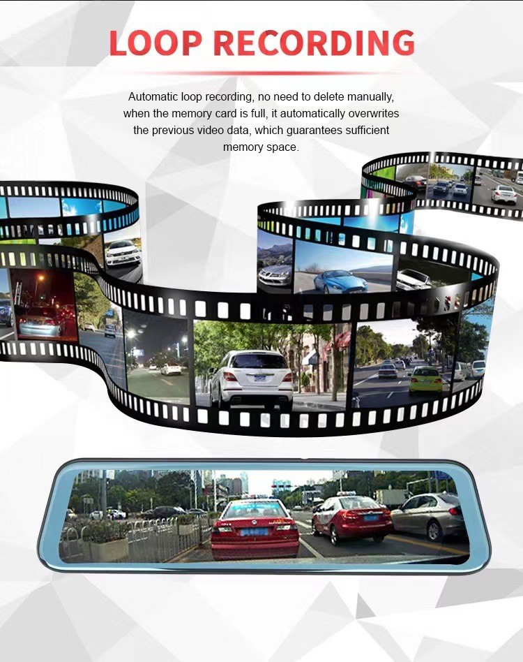 Cross-border hot 4K streaming media 12-inch driving recorder full-screen touch front and rear dual-lens HD video WIFI