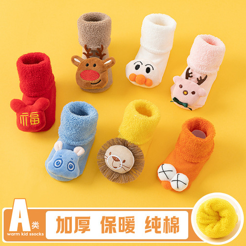 Baby socks autumn and winter big red terry thickened warm anti-slip glue floor socks men and women baby toddler socks wholesale