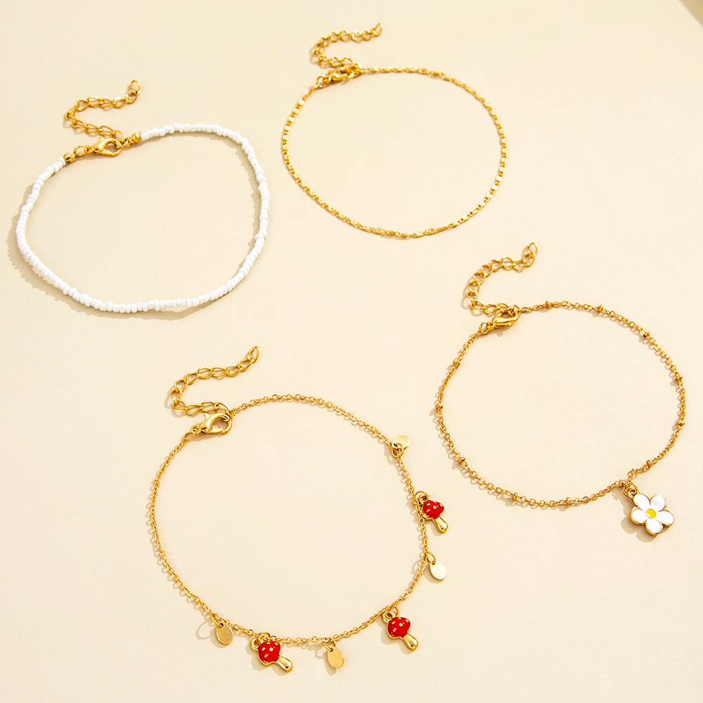 European and American new simple mushroom small pendant white flower pendant four-piece anklet