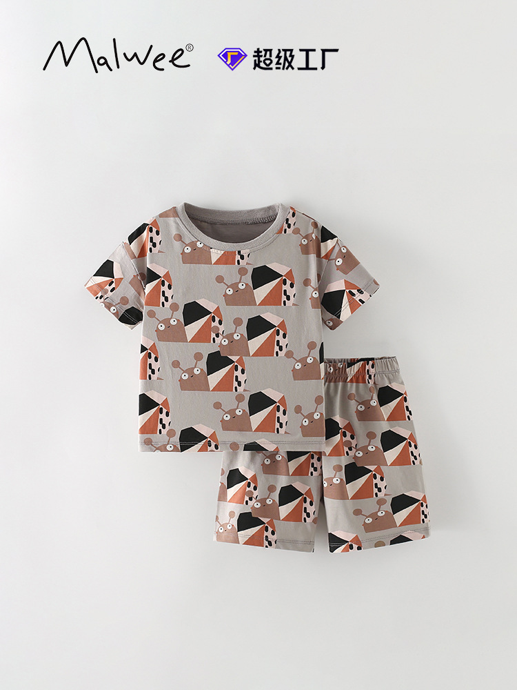 Comercio exterior transfronterizo conjunto infantil malwee niño dos piezas de verano ocio europeo y americano niños de cuello redondo niños mangas cortas