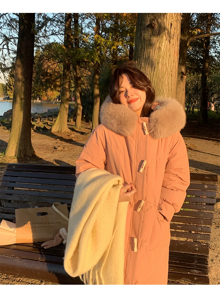 Long down jacket with hood, duck down